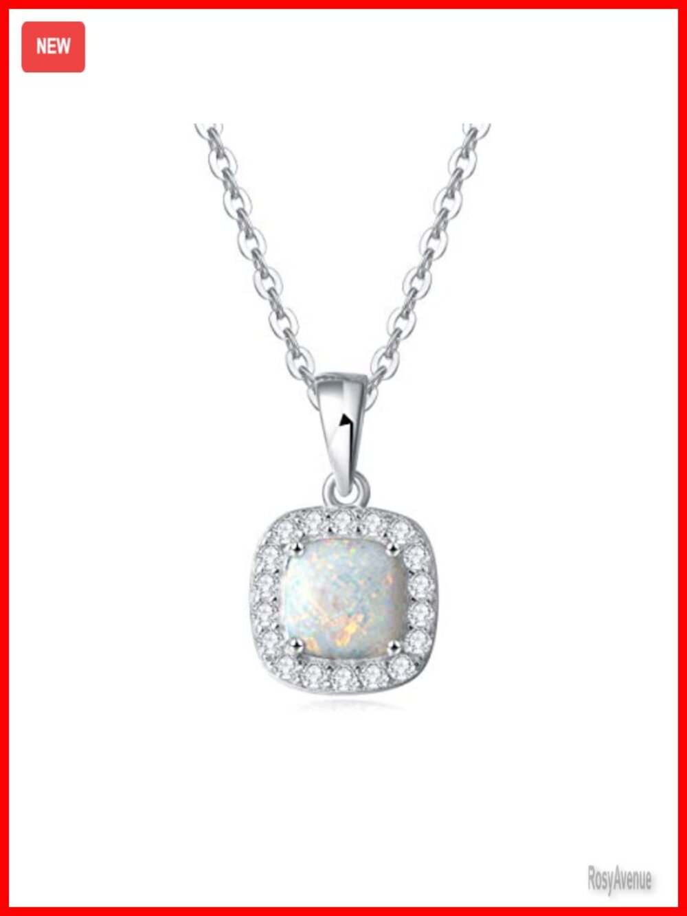 Sterling Silver White Opal Necklace Halo Pendant Adjustable Chain Fine Jewelry
